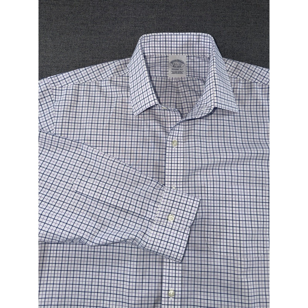 Brooks Brothers 1818 Regent Fit 16.5 33 White Blue Supima Cotton Dress Shirt